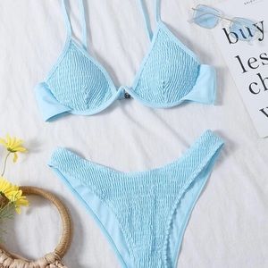 Smocked Underwire High Cut Bikini Swimsuit